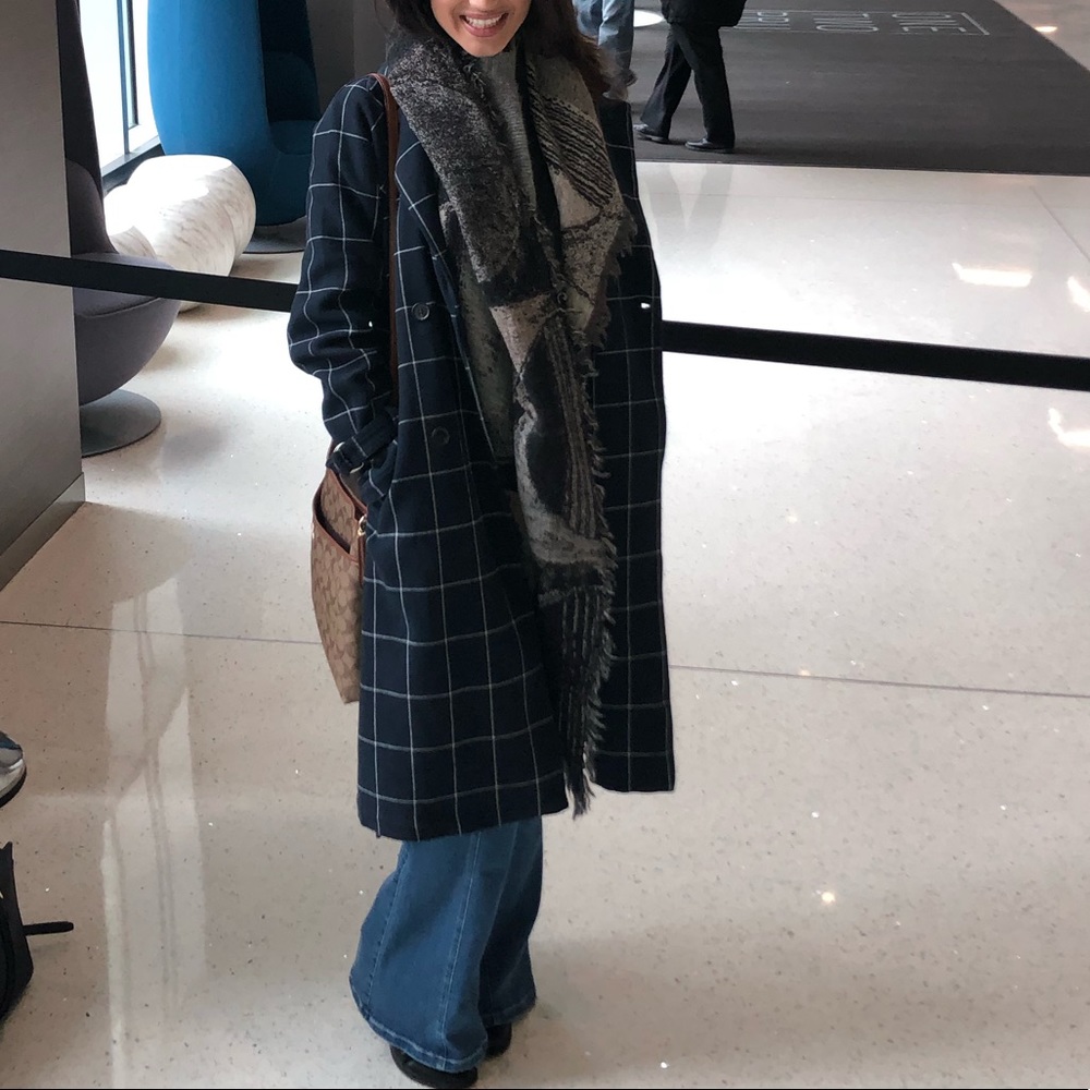 Beautiful Navy Blue Plaid Wool Coat